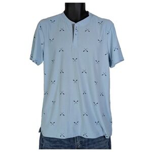 Tallwoods Light Blue Paddle Print Henley T-Shirt M